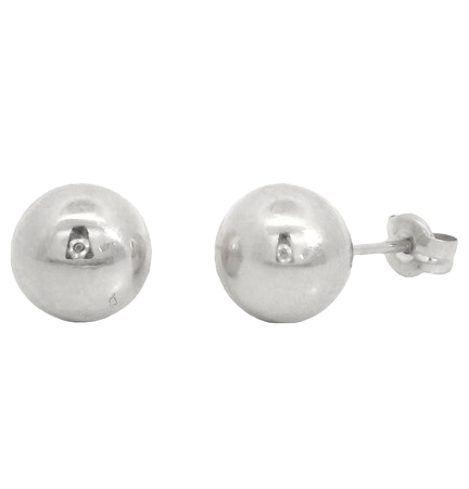 7MM BALL STUD EARRINGS.WHITE GOLD.PUSH BACK.
