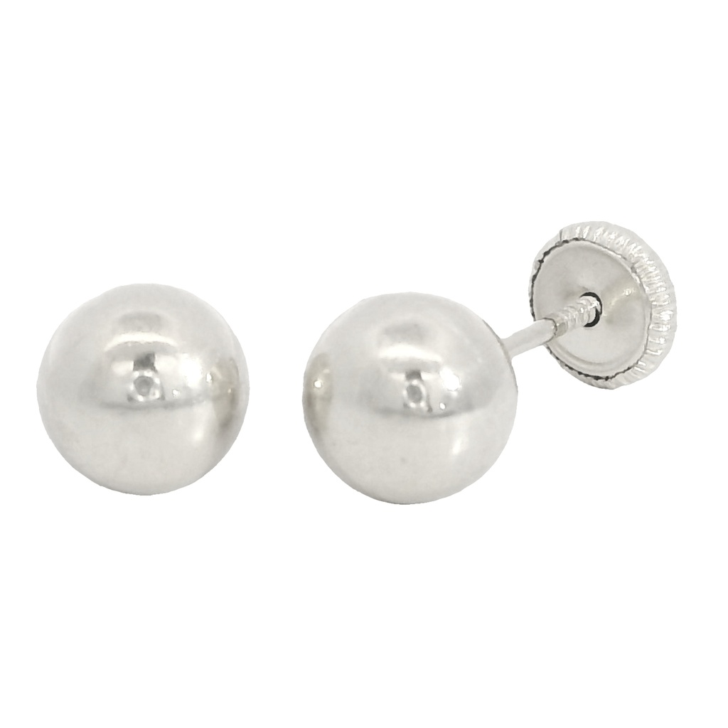 7MM BALL STUD EARRINGS.SCREW BACK.WHITE GOLD.
