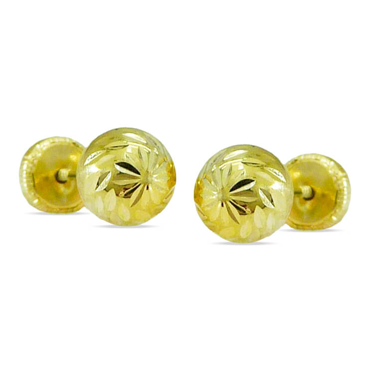 6MM CARVED BALL STUD EARRINGS.SCREW BACK.