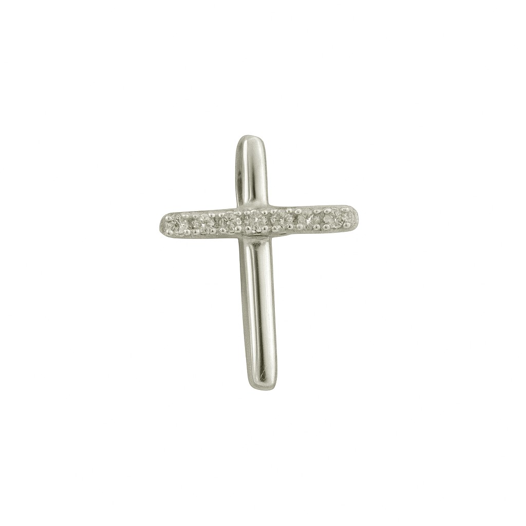 CRUZ ORO BLANCO 10x13MM 7 BRILLANTES 0.022 CT TW H-SI