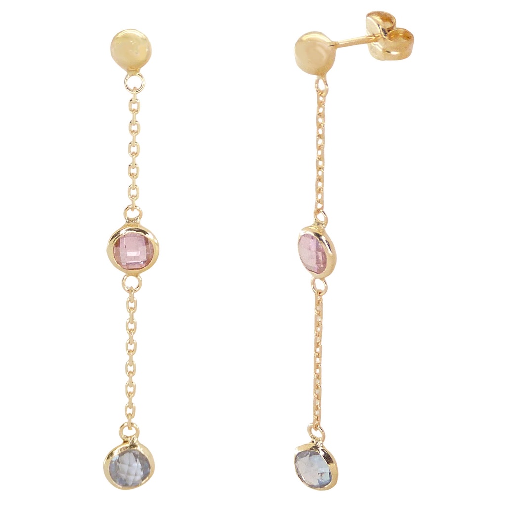 PENDIENTES CADENA BOCEL DE 5MM PIEDRA DE COLOR. 40MM.