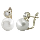 PENDIENTES CHATON ORO BLANCO 3MM Y PERLA BOTON 10MM.CATALAN