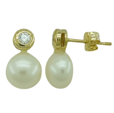 7MM  BUTTOM FRESHWATER PEARL AND CZ EARRINGS.