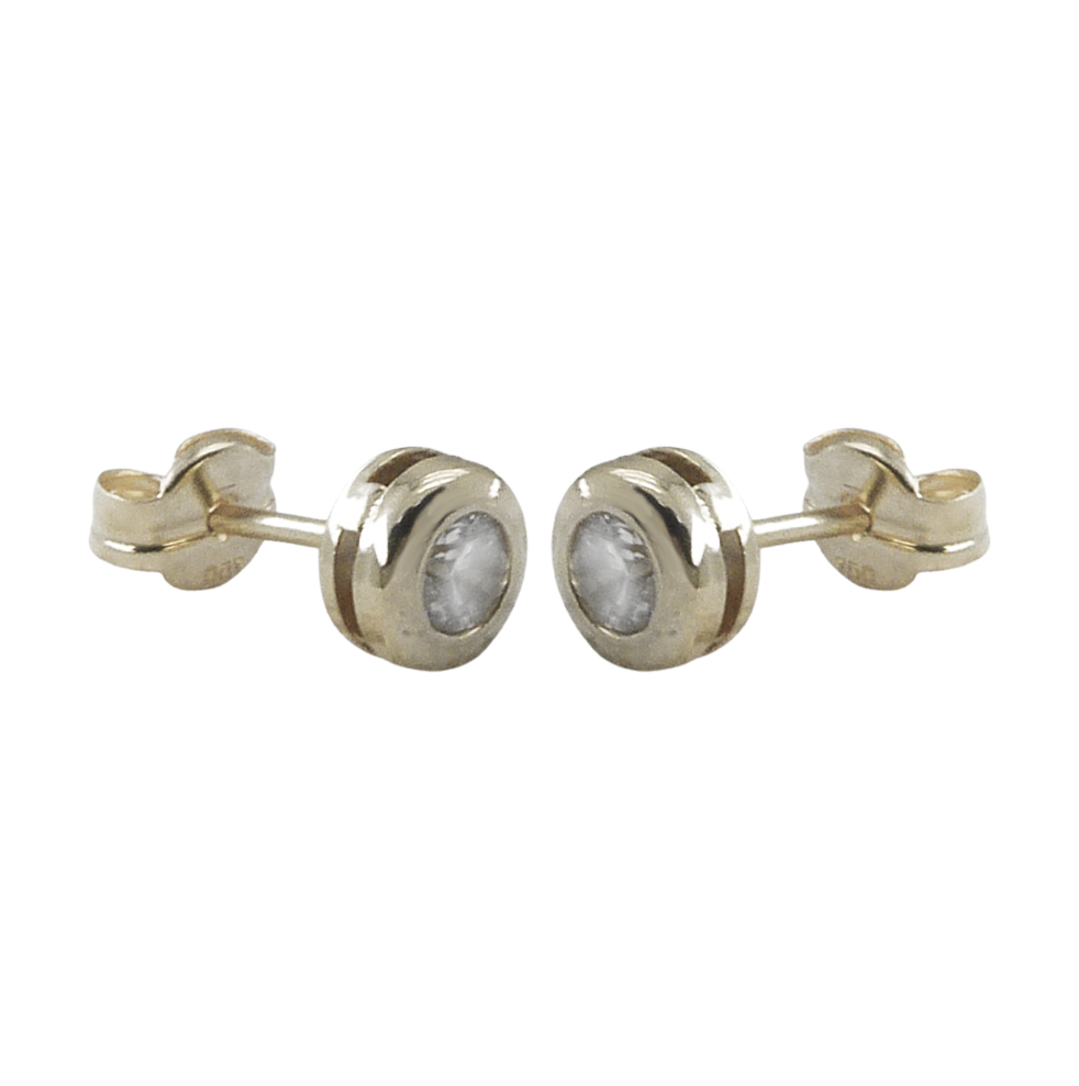 3MM CZ WHITE GOLD "CHATON" EARRINGS.