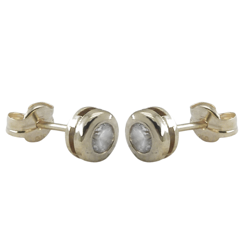 5MM CZ WHITE GOLD CHATON STUD EARRINGS.