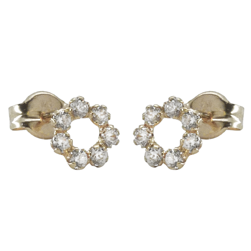 WHITE GOLD CZ CIRCLE STUD EARRINGS.