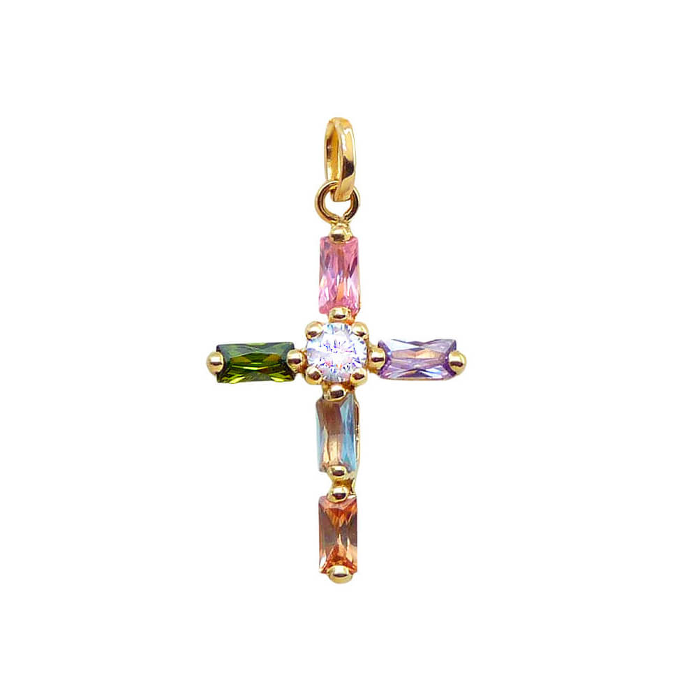 COLG.CRUZ PIEDRAS MULTICOLOR 20MM OA
