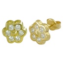 CZ FLOWER STUD EARRINGS.PUSHBACK.