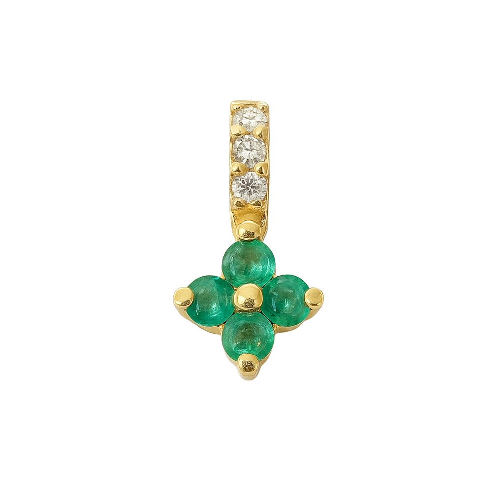 COLGANTE CUAJO NANO ESMERALDAS 1.5MM Y BRILLANTES 1MM H-SI 0.02 CT