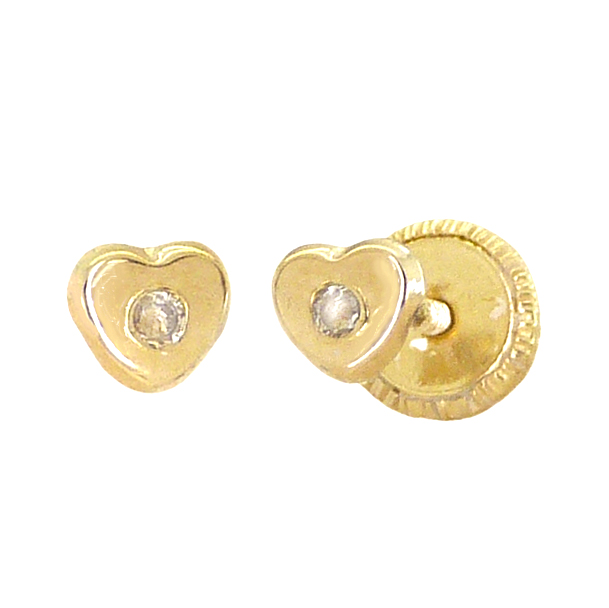 HEART STUD EARRINGS WITH CZ.SCREW BACK.