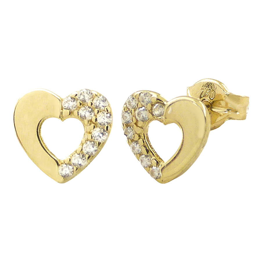 8MM HEART STUD EARRINGS WITH CZ.