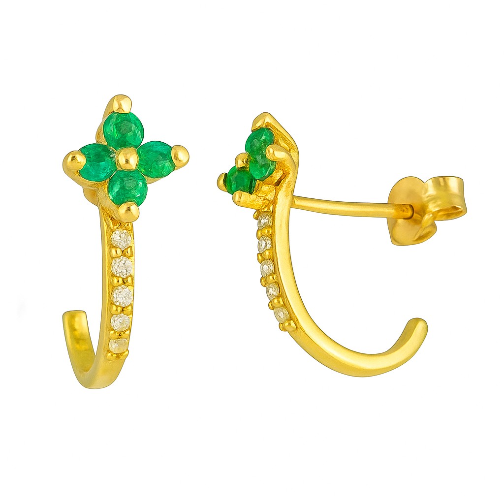 1.5MM EMERALD AND 1MM DIAMOND EARRINGS