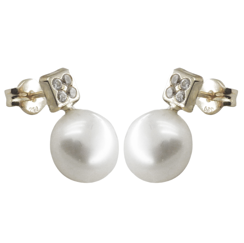 PENDIENTES TU Y YO ORO BLANCO CUADRADOS CON PERLA DE 7/7'5MM. Perla Cultivada