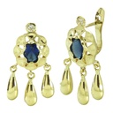 PENDIENTES CUBANA PIEDRA 6x4MM COLOR ZAFIRO Y 3 LAGRIMAS.CATALAN.20MM.