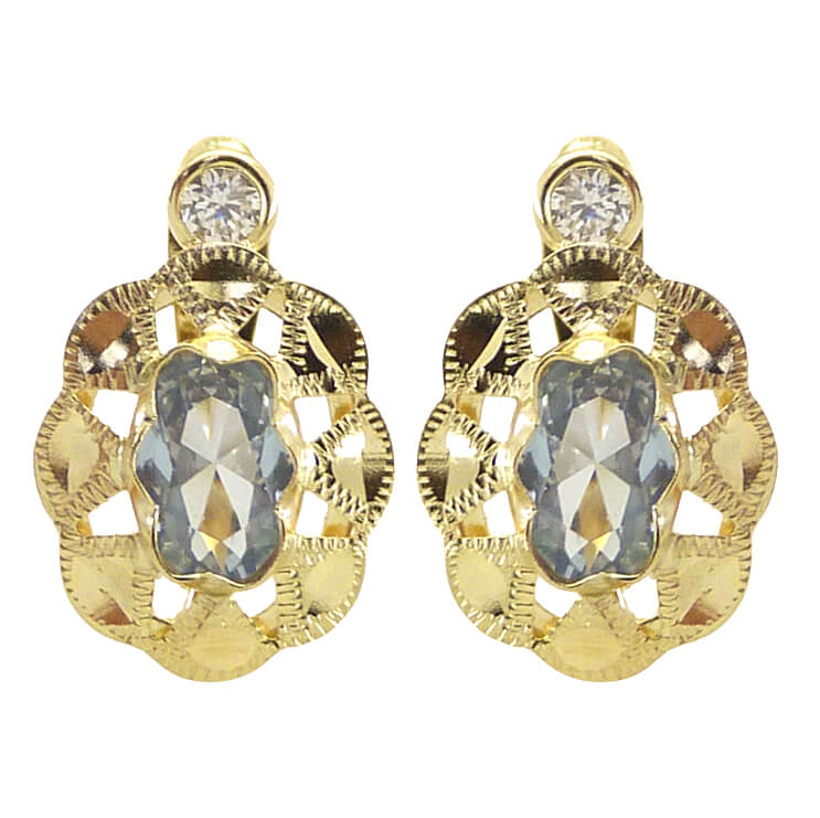 PENDIENTES CUBANA PIEDRA DE 6x4MM COLOR AGUAMARINA. 14x9MM.