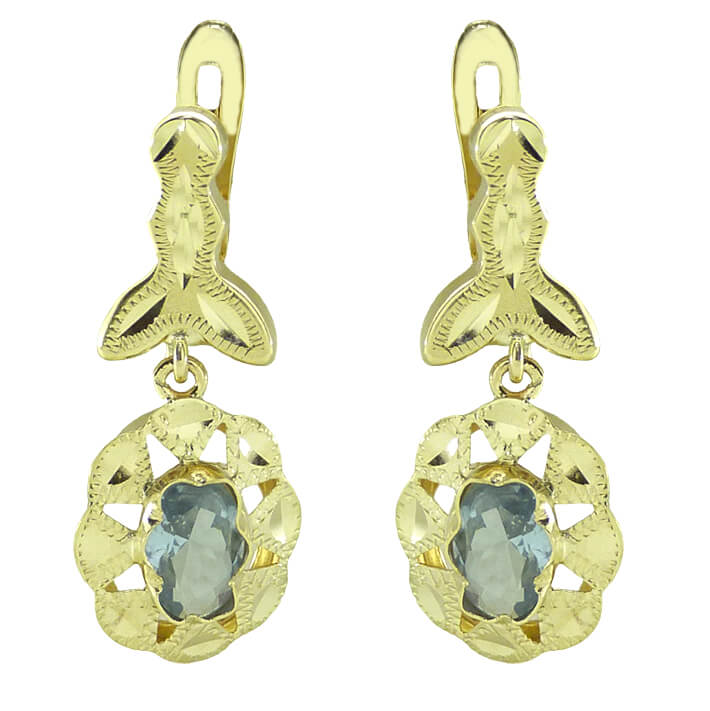 22MM OPENWORK EARRINGS AQUAMARINE COLOR  CZ