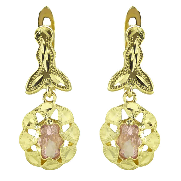  22MM OPENWORK EARRINGS PINK COLOR  CZ