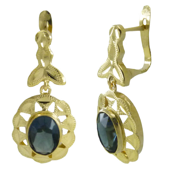 PENDIENTES CUBANA PIEDRA DE 8x6MM COLOR MONTANA.CATALAN