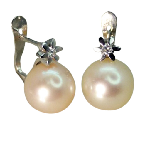 7MM PEARLS AND 1.8MM DIAMOND EARRINGS.H-SI 0.05 CT TW 
