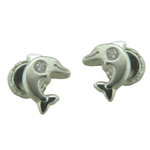 PENDIENTES DELFIN ORO BLANCO CIRCONITA. 7MM.TORNILLO.ORO BLANCO.