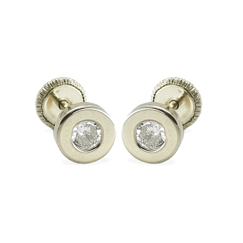 PENDIENTES "DONUT" ORO BLANCO CIRCONITAS 4MM.TORNILLO.