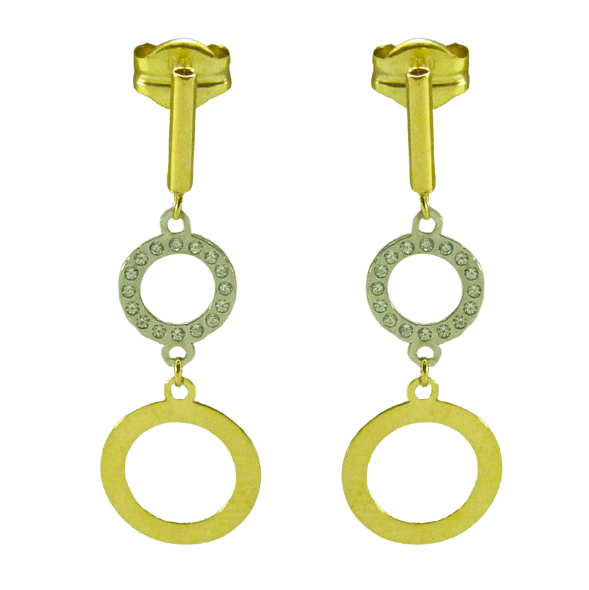 PENDIENTES  BICOLOR DOBLE CIRCULO. 25MM.PRESION