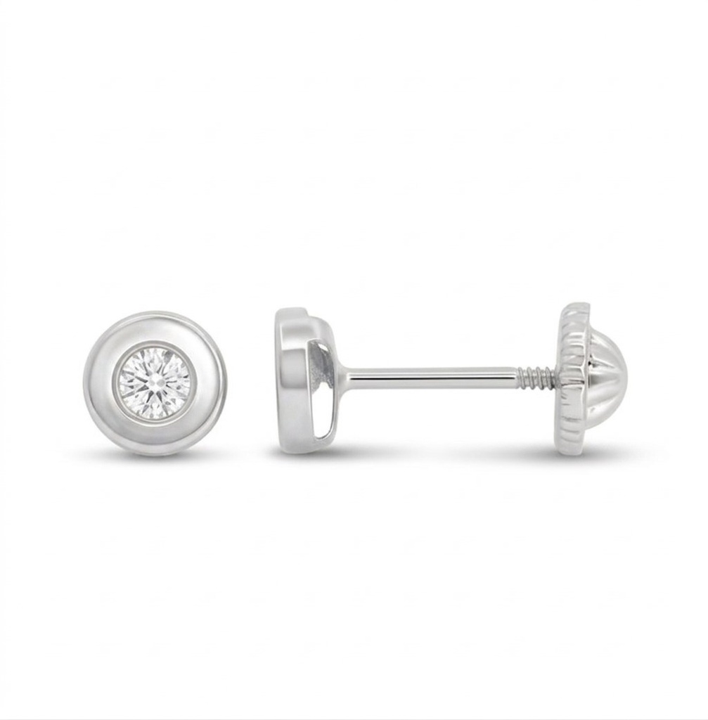 PENDIENTES "DONUT" ORO BLANCO CIRCONITAS 4'5MM TOTAL. TORNILLO.