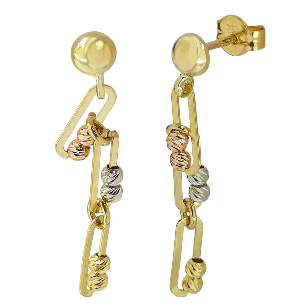 PENDIENTES ESLABONES Y  BOLAS TRICOLOR.30MM.PRESION