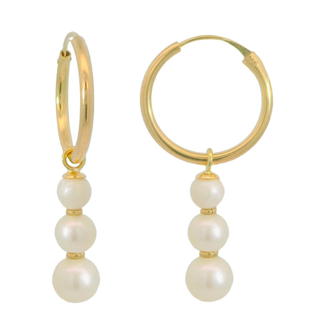 17x1'5MM ROUND TUBE HOOP EARRINGS WITH 3.4 AND 5MM PEARLS.