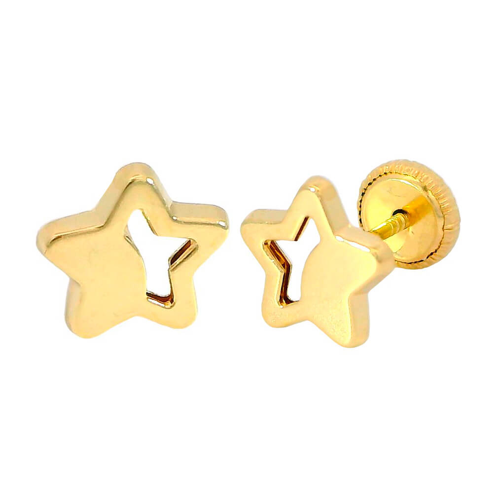 6MM OPENWORK STAR STUD EARRINGS.SCREW BACK.