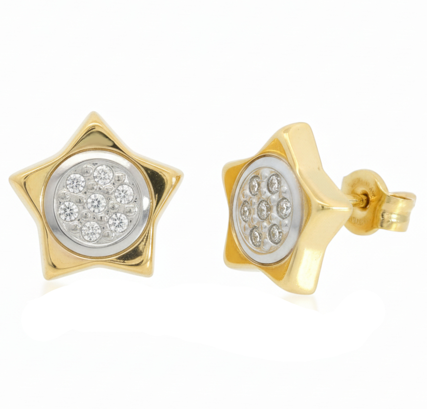 PENDIENTES ESTRELLA CIRCONITA BICOLOR 10MM PRESION