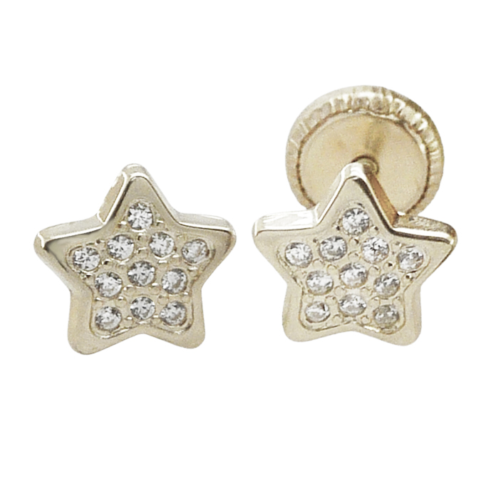 6MM WHITE GOLD  STARS STUD EARRINGS.SCREW BACK