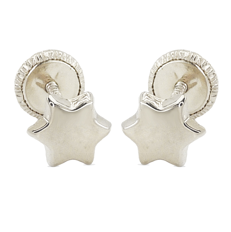 5MM WHITE GOLD STAR STUD EARRINGS.SCREW BACK.