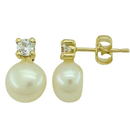 7/7'5MM BUTTON PEARL EARRINGS WITH CZ.