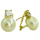 5MM CZ  AND 11MM BUTTON FRESHWATER PEARL EARRINGS.OMEGA BACK.