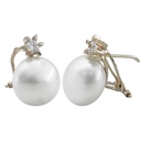 PENDIENTES GARRA ACUCHILLADA ORO BLANCO PERLA BOTON 11MM.OMEGA. Perla Cultivada