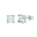 WHITE GOLD SQUARE STUD EARRINGS WITH CZ.
