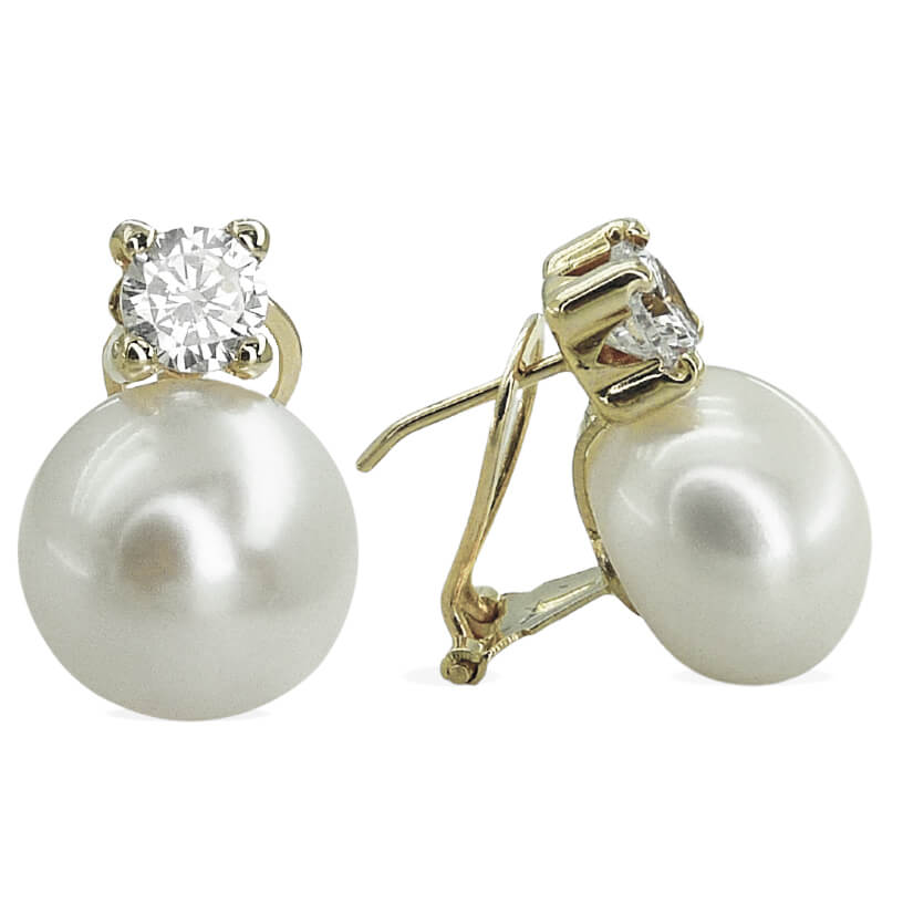 PENDIENTES GARRA 5MM Y PERLA BOTON DE 11/11'5MM.OMEGA.ORO BLANCO. Perla Cultivada