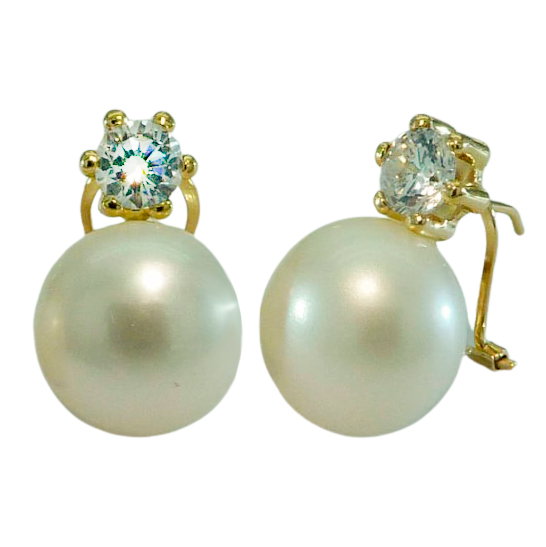 PENDENDIENTES GARRA CIRCONITA 5MMY PERLA BOTON DE 10/11MM.OMEGA.