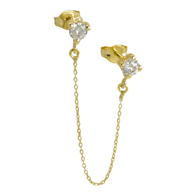 SINGLE EARRING WITH CZ AND CHAIN.