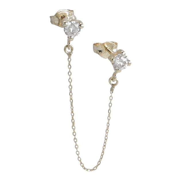 SINGLE EARRING WITH CZ AND CHAIN.WHITE GOLD.