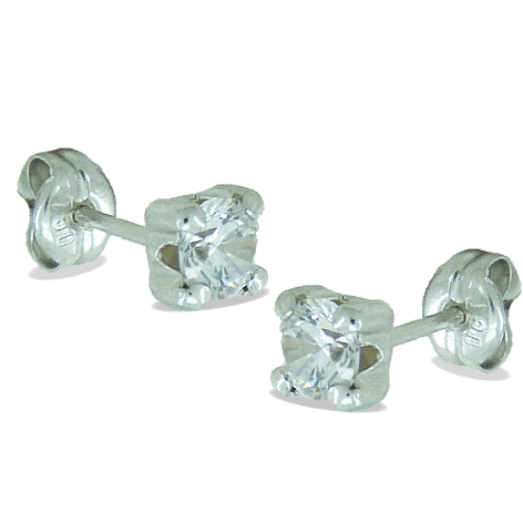 4MM CZ  STUD EARRINGS.WHITE GOLD.