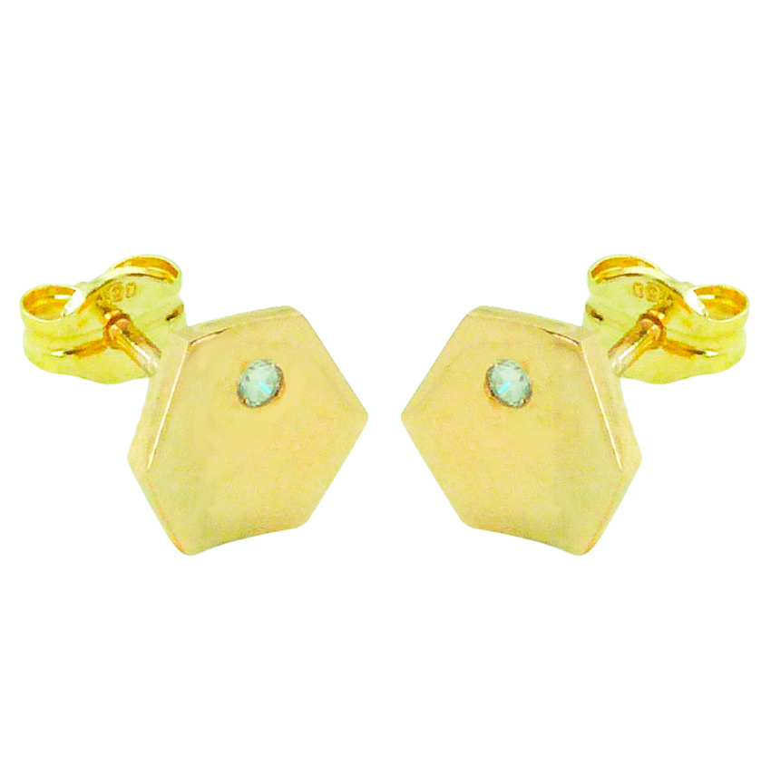 PENDIENTES HEXAGONO CONCAVO CON CIRCONITA.8MM.