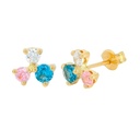 WHITE,BLUE AND PINK CZ STUD EARRINGS.