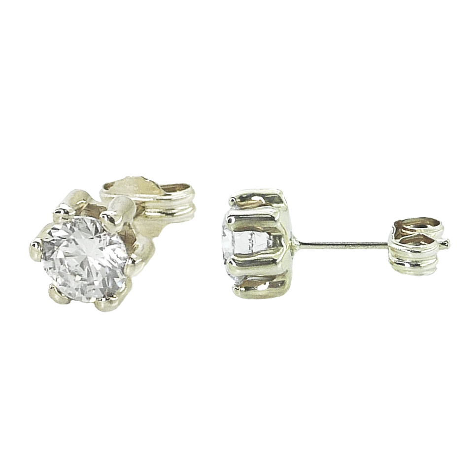 4MM CZ  STUD EARRINGS.WHITE GOLD