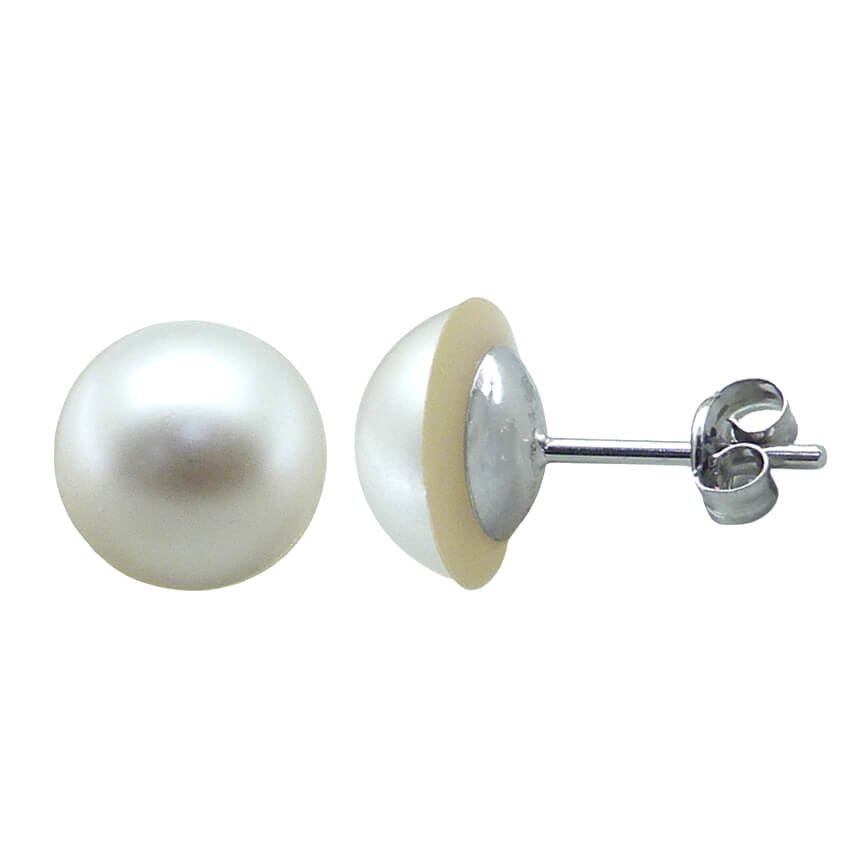 PENDIENTES PERLA MABE JAPONESA 10/11MM.ORO BLANCO. Perla Cultivada