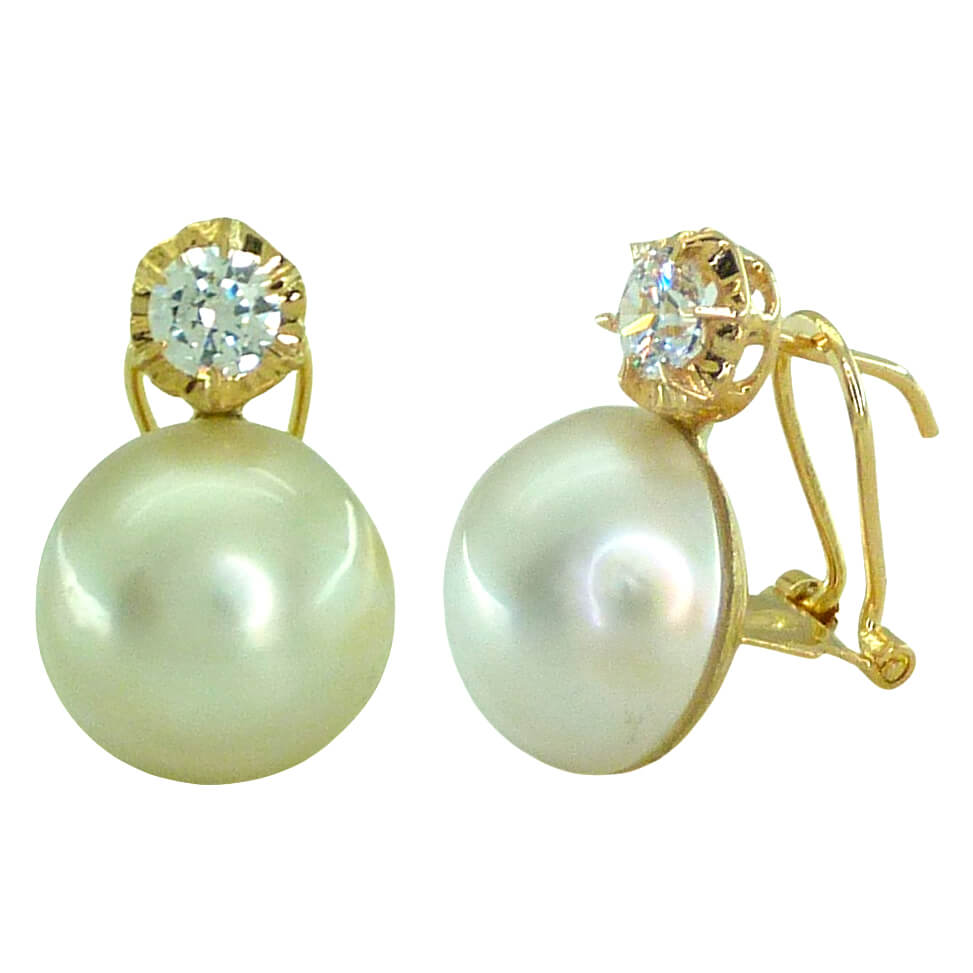 PENDIENTES PERLA JAPONESA MABE 10/11MM Y SOLISTA CIRCONITA.OMEGA.