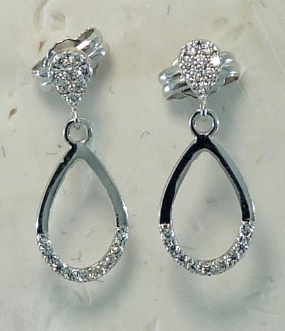 PENDIENTES LAGRIMA CIRCONITAS. 30x14MM.PRESION
