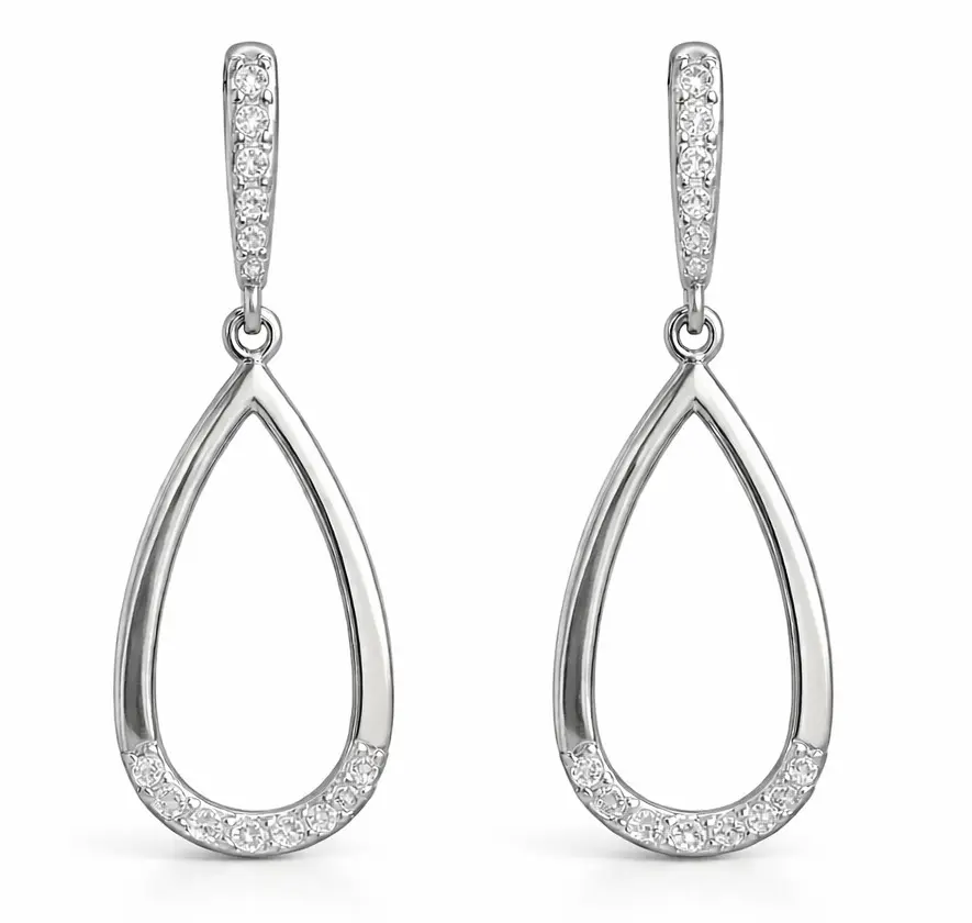 PENDIENTES LAGRIMA ORO BLANCO.30x14MM.PRESION