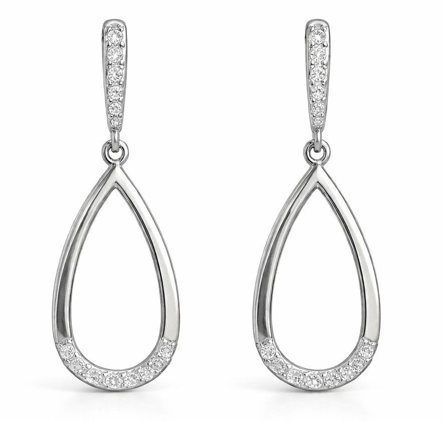 PENDIENTES LAGRIMA ORO BLANCO.30x14MM.PRESION